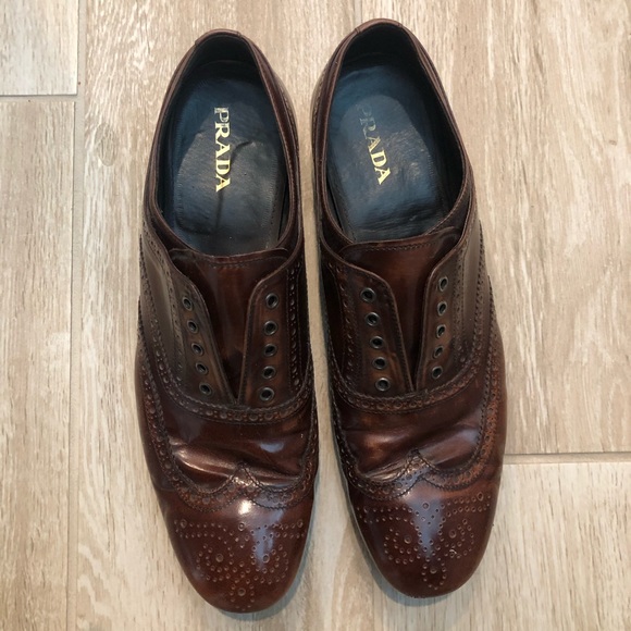 Prada Brown Leather Loafers - Picture 1 of 9